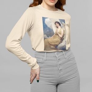 Angel In Clouds Vintage Art Print Long Sleeve Graphic Tee T-shirt S M L XL